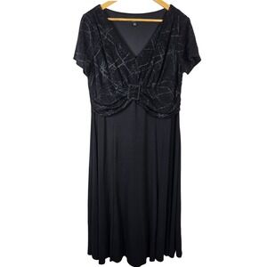 Perceptions‎ Woman Black Glitter Embellished V Neck Short Sleeve Midi Dress 14W